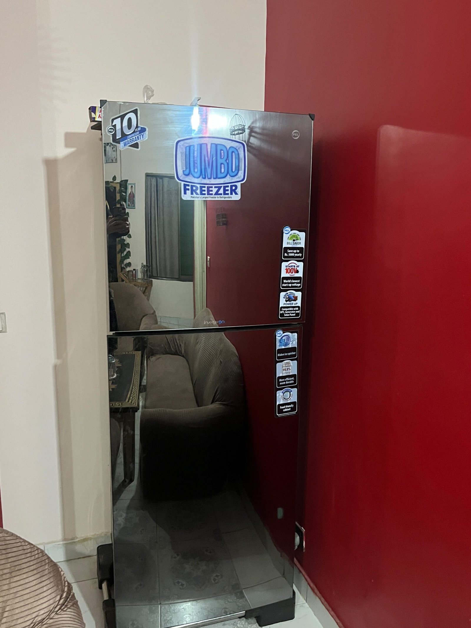 Pel Refrigerator Full Size Invertor Murcery glass Door