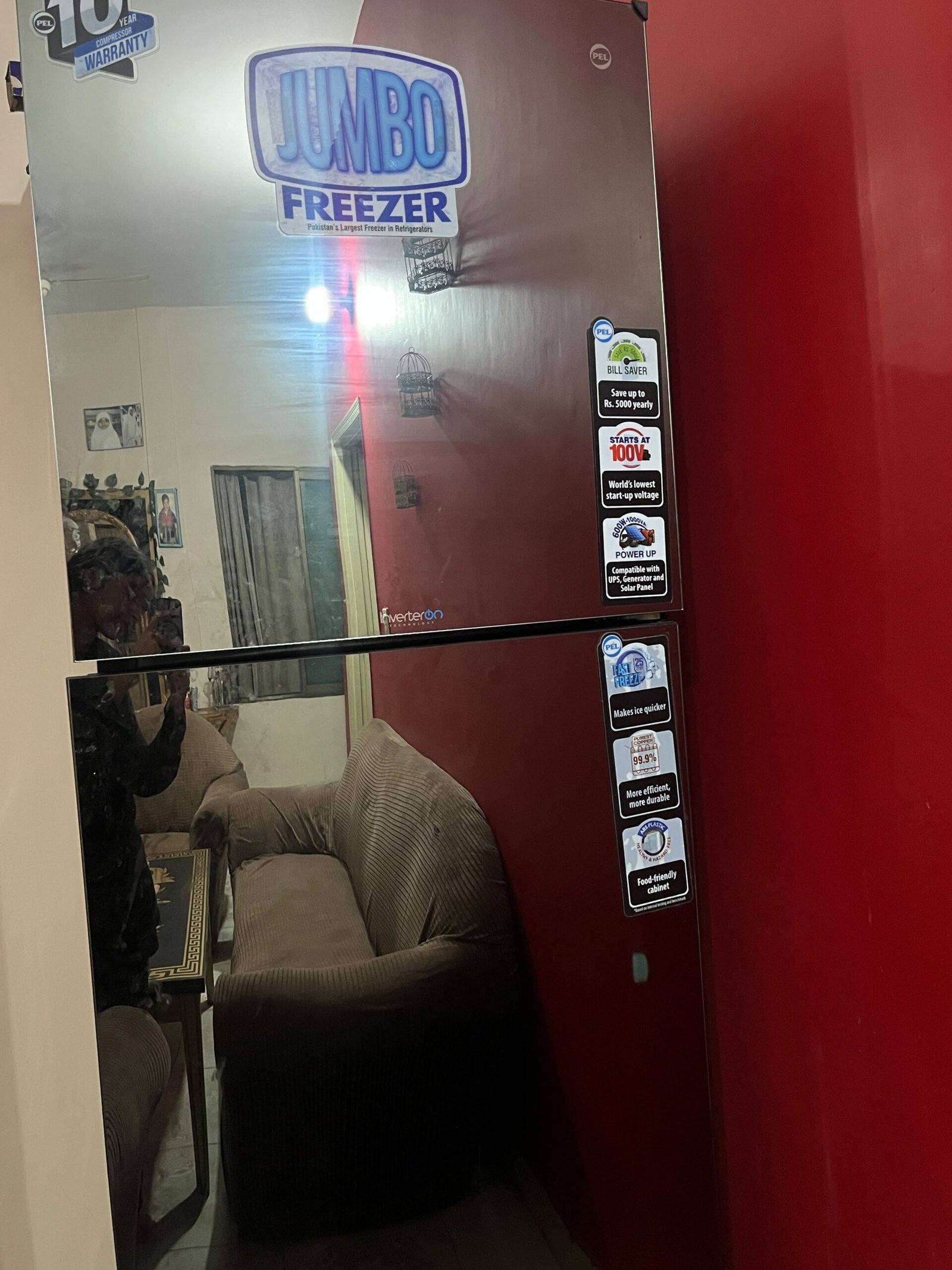 Pel Refrigerator Full Size Invertor Murcery glass Door