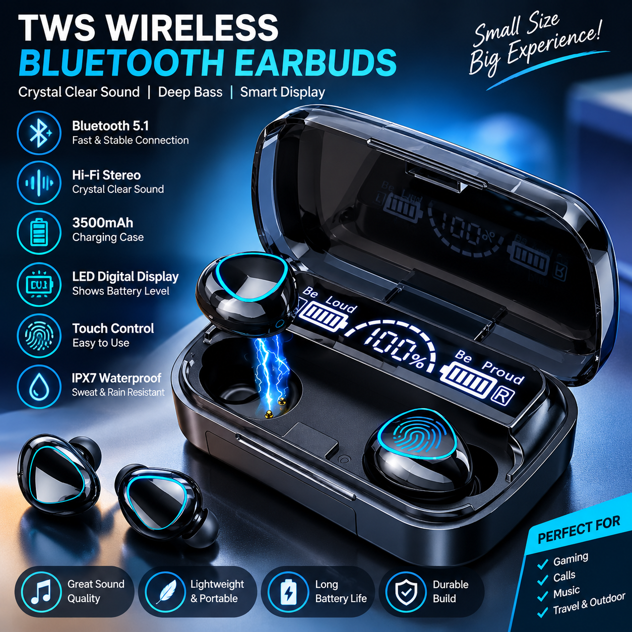 TWS Wireless Bluetooth 5.1 Earbuds with LED Digital Display