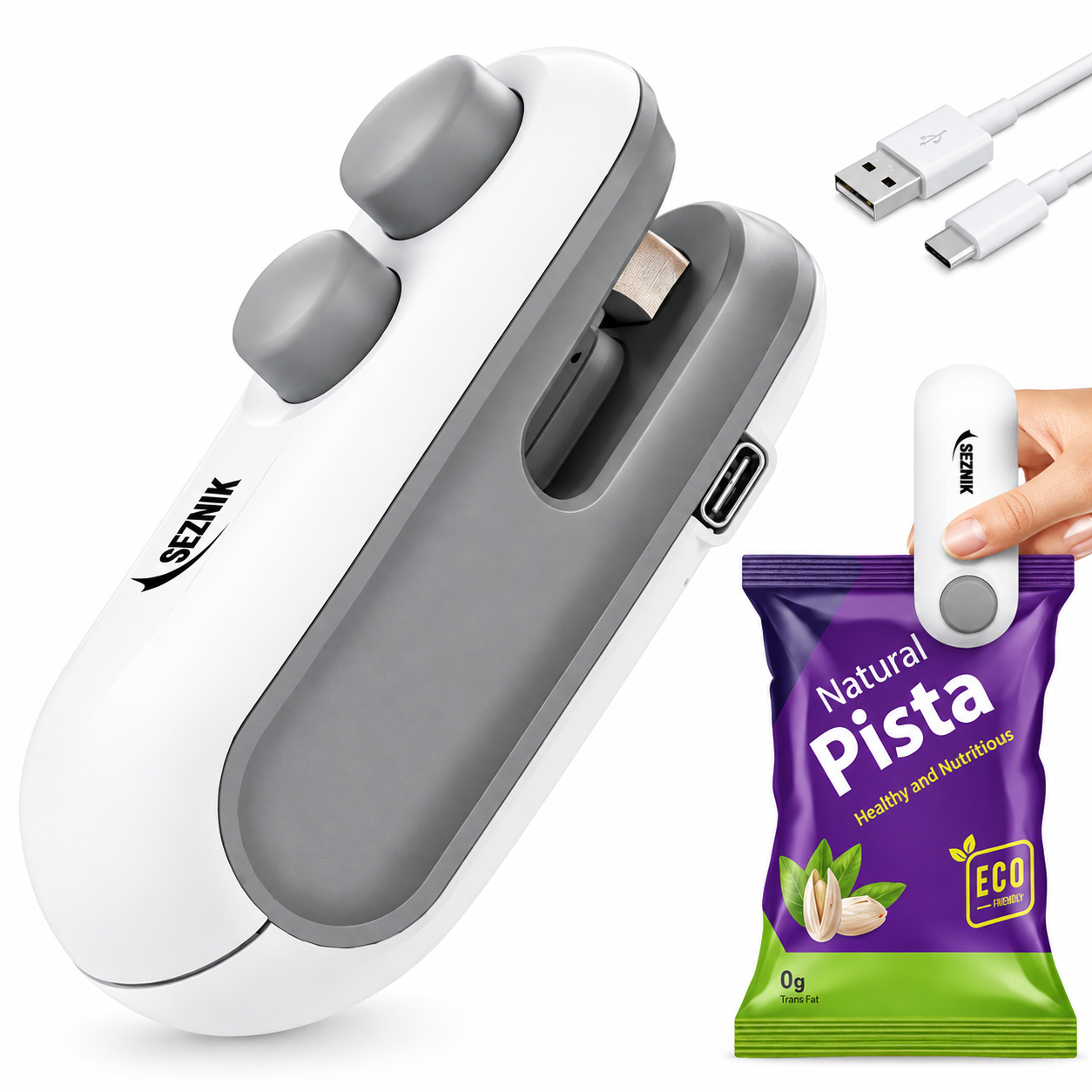 Rechargeable Bag Sealing Machine White Gray USB-C