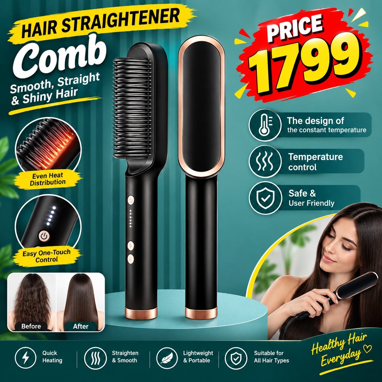 Fast Hair Straightener Comb – Smooth Hair in Minutes!