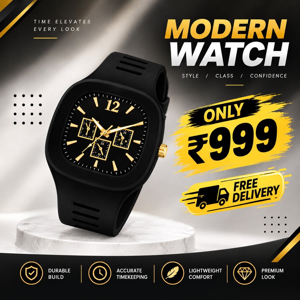 Luxury Black & Gold Watch for Men – Modern Stylish Wristwat