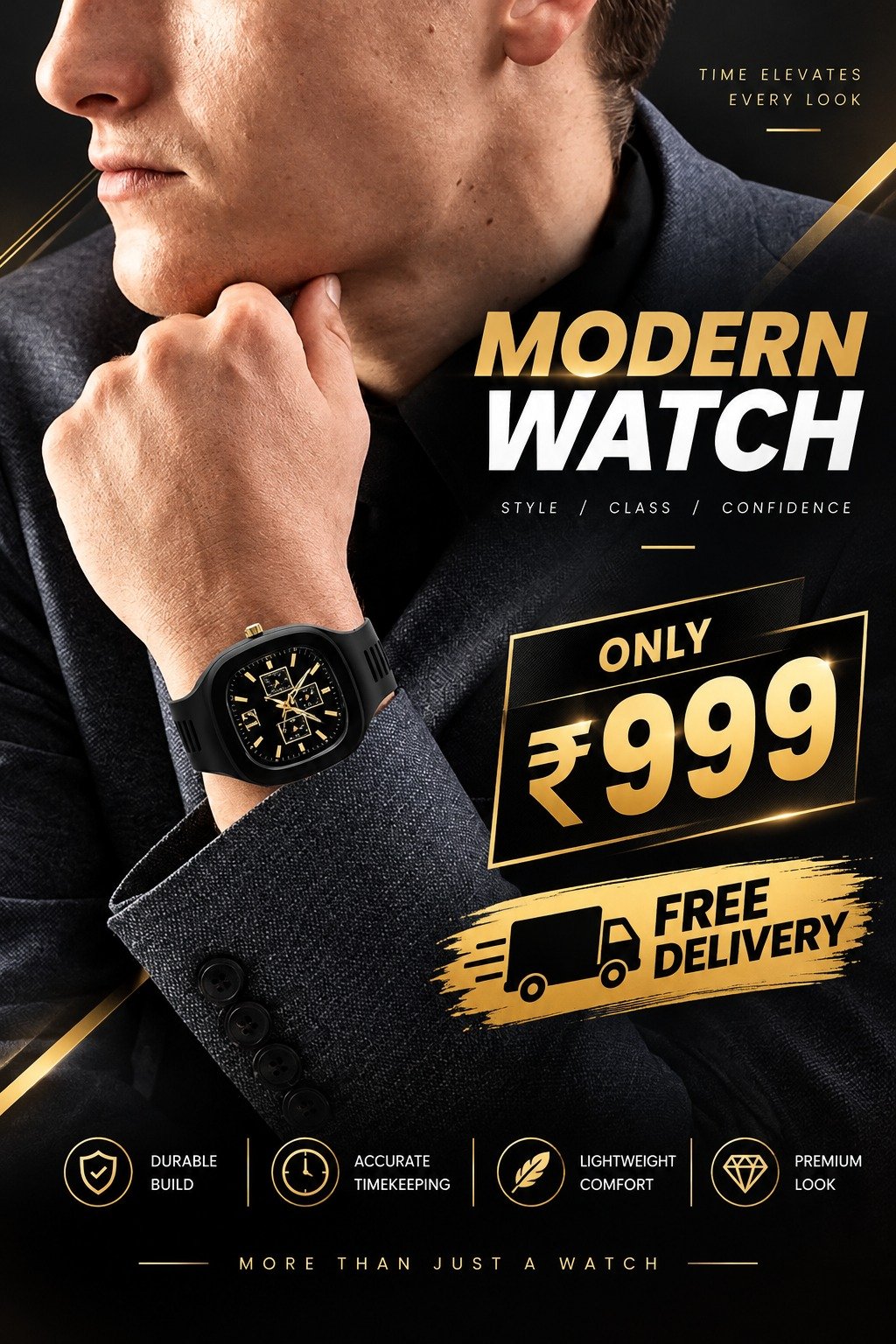 Luxury Black & Gold Watch for Men – Modern Stylish Wristwat