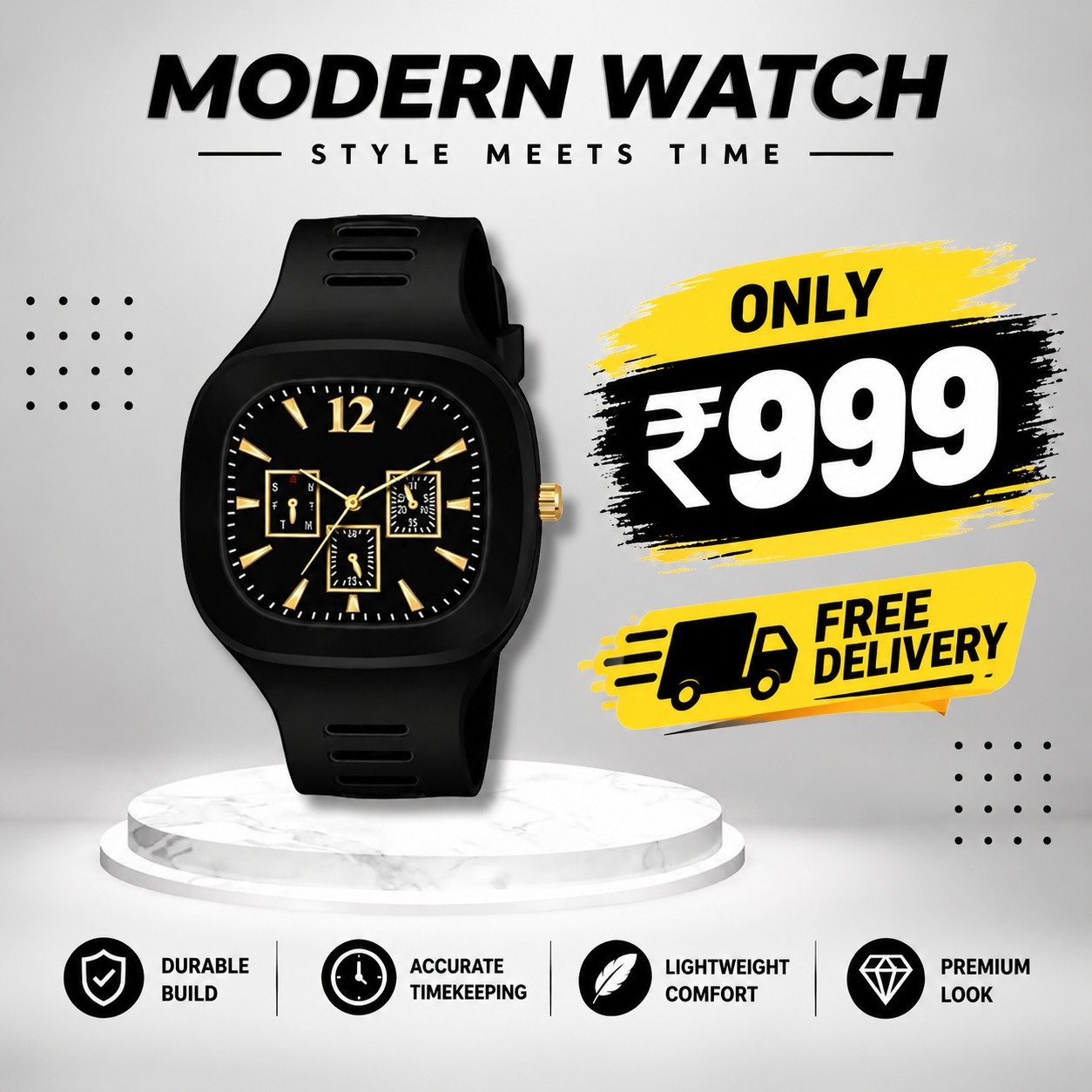 Luxury Black & Gold Watch for Men – Modern Stylish Wristwat