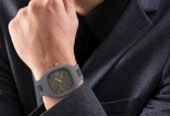 Modern Grey Watch for Men – Elegant Gold Dial with Silicone