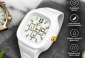 Luxury Men’s White Dial Square Watch – Gold Finish