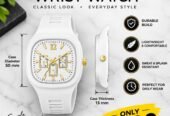 Luxury Men’s White Dial Square Watch – Gold Finish
