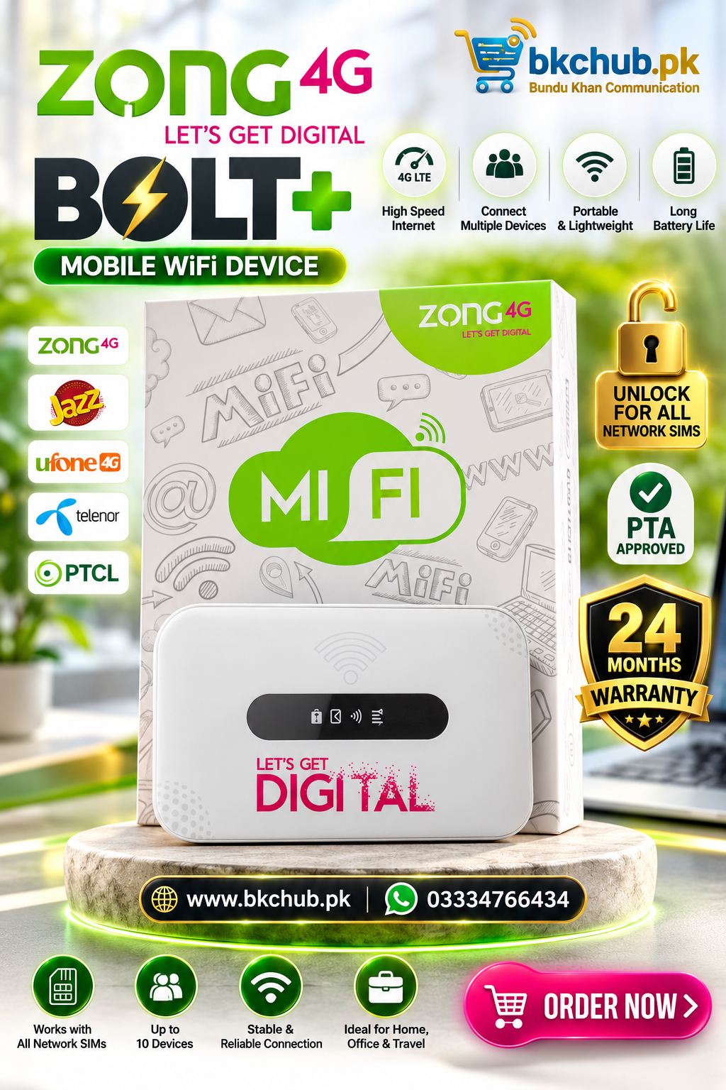 Zong Bolt 4G MiFi Unlock | PTA | Type-C | 24Month Warranty