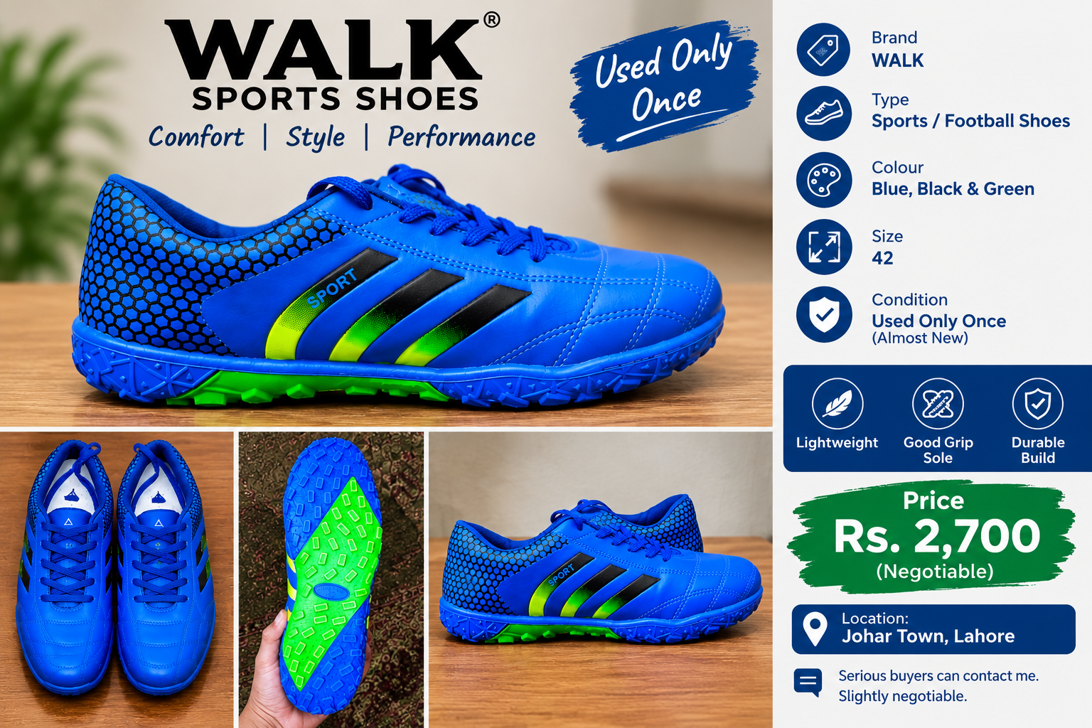 WALK Sports Shoes Size 42 – Used Once