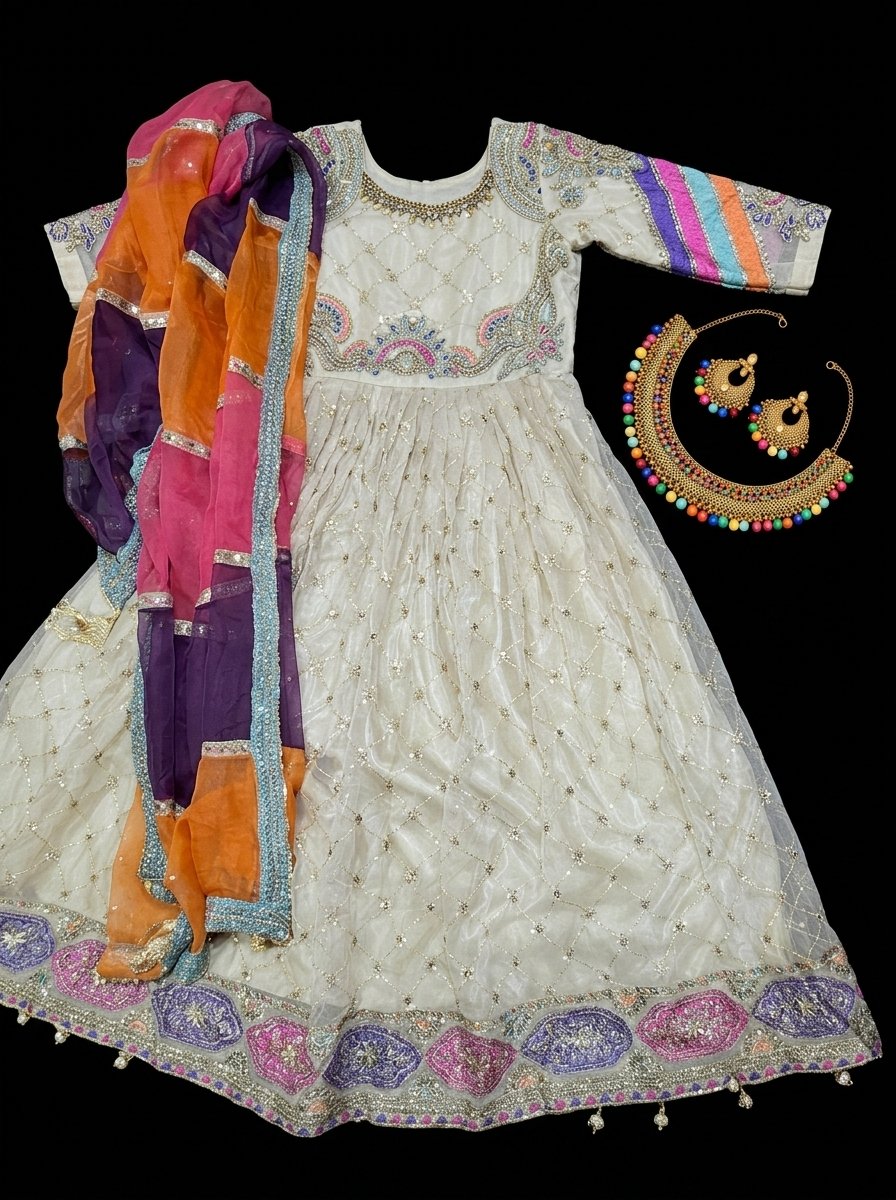 branded luxury organza maxi with jewellery set